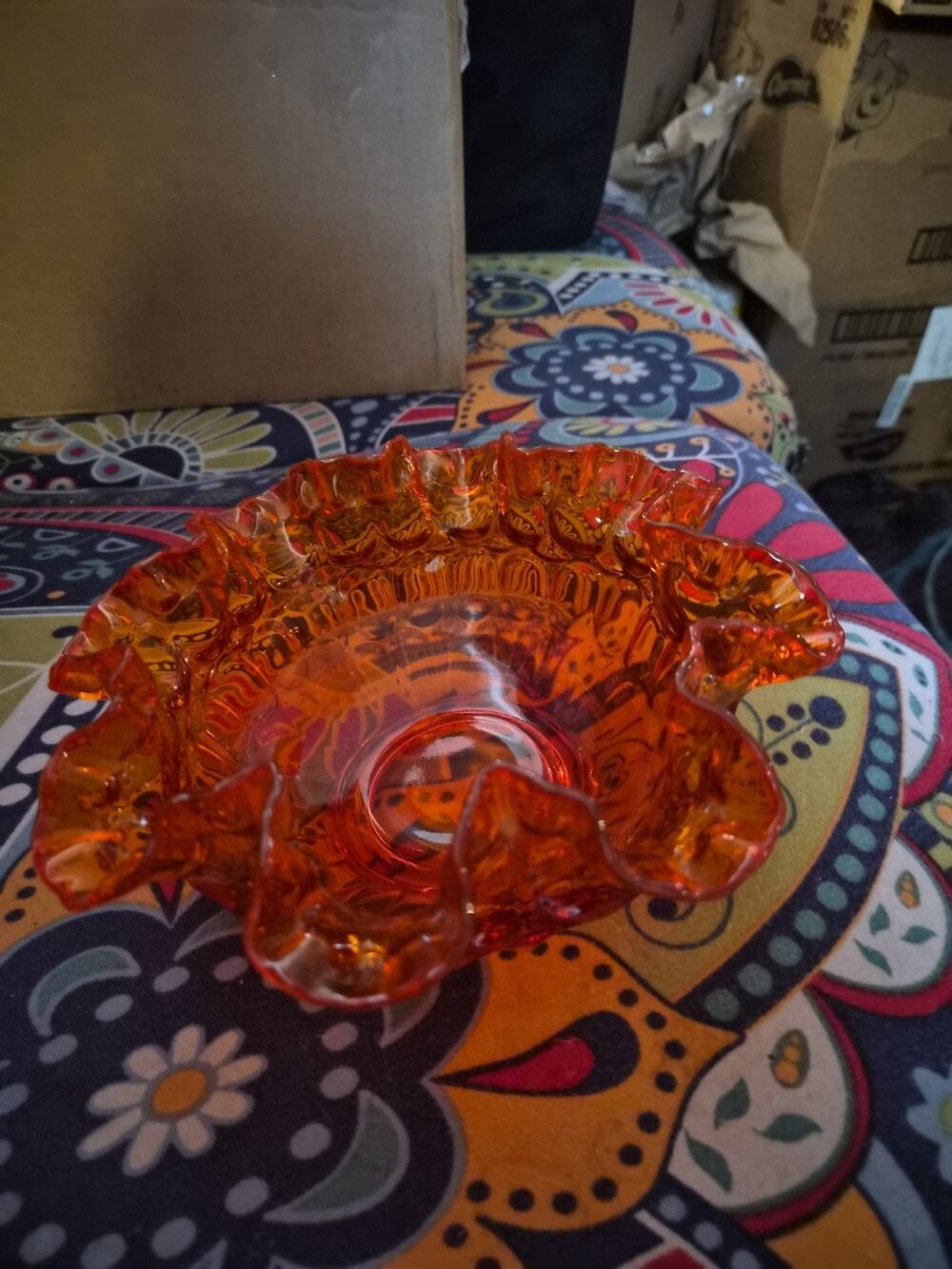 Vintage Fenton Amberina glass Bowl with An Vibrant Red To Orange Gradient And An